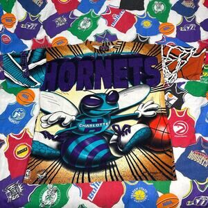 VTG 1990s NBA Charlotte Hornets AOP Explosion Mens Sz M T-Shirt Basketball Tee